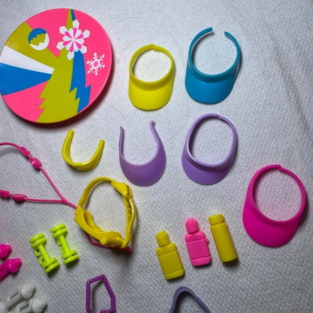 Vintage Doll‎ Sports Fitness Accessory Lot Neon Tennis Weights Scuba Visors 90s